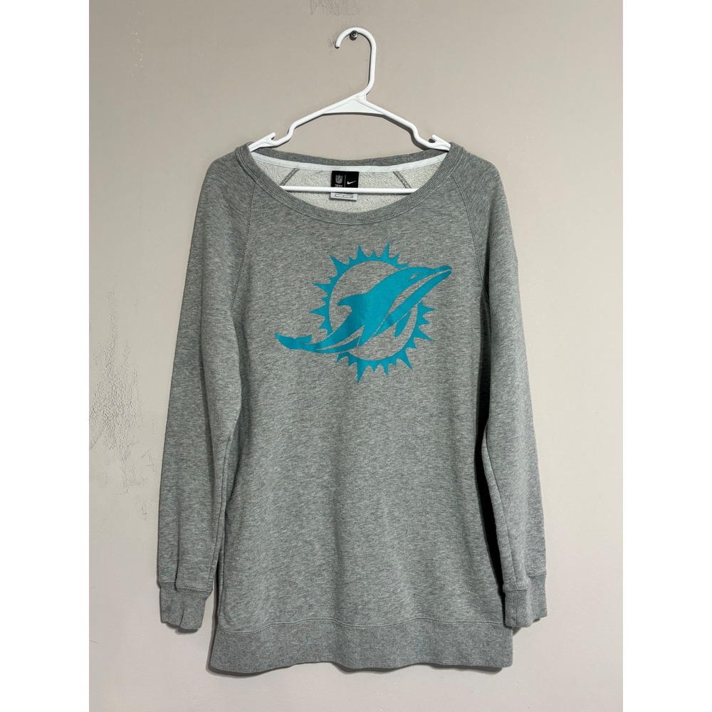 Nike NFL Miami Dolphins Women Small Gray Teal Logo Scoop Neck Sweatshirt Tunic